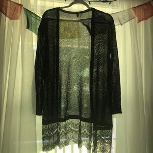 Long black Cardigan with Lace detail at bottom XS